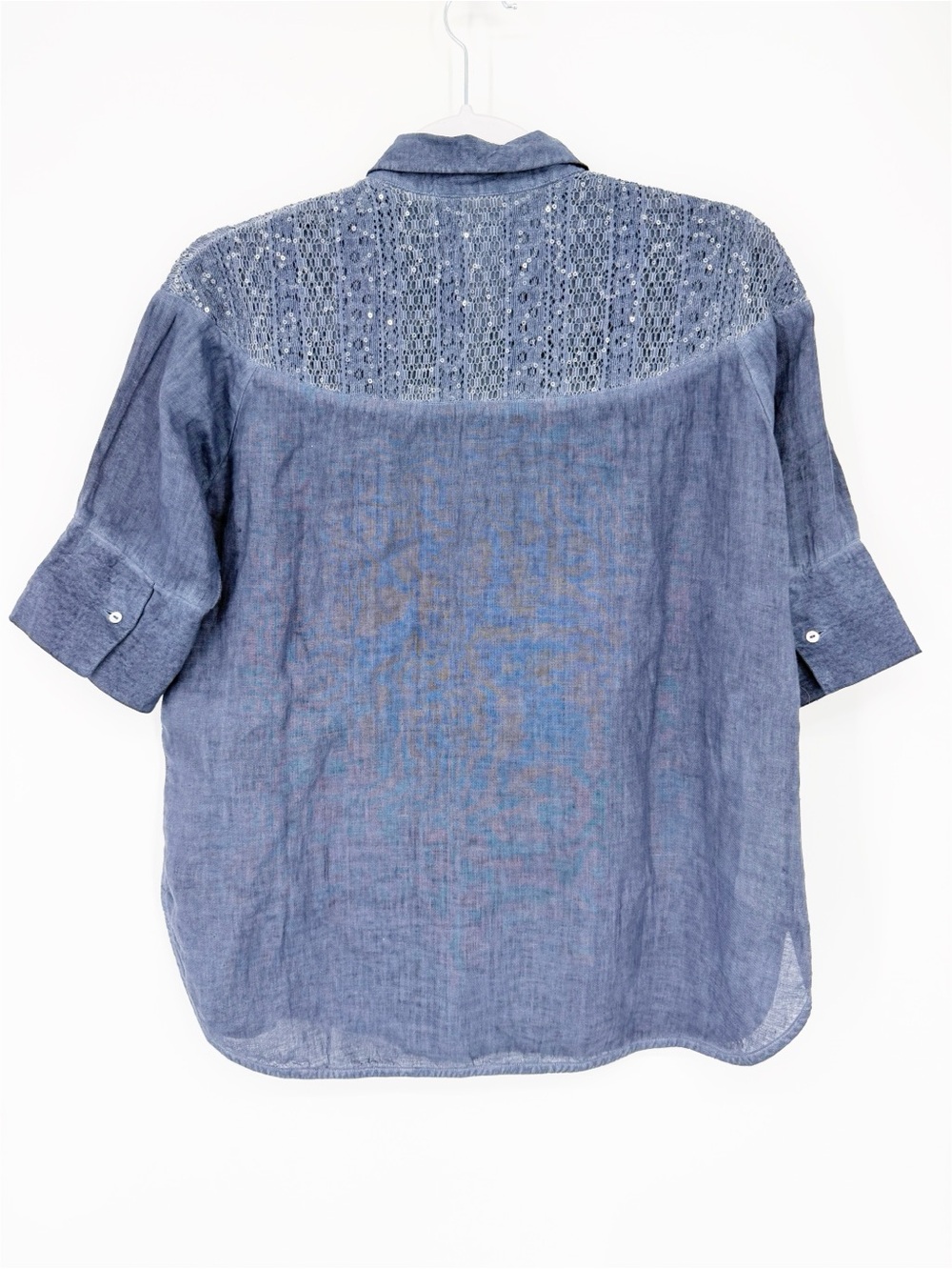 120% Lino Linen Lace Short Sleeve Blouse Sequin Detail Size XS - Picture 5 of 5